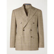 RALPH LAUREN 拉夫勞倫 小馬標 SS26 雙排扣威爾士王子格紋絲質(zhì)羊毛亞麻混紡西裝外套 Beige 20 | 44 US
