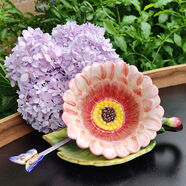 心花怒放粉玫瑰杯子陶瓷杯創(chuàng  )意茶杯套裝咖啡杯花草茶具家居歐式杯碟勺組合 雛菊杯碟勺