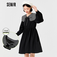 森馬森馬連衣裙女高腰小個(gè)子早秋新款寬松格子娃娃裙學(xué)院風(fēng)小黑裙 黑色9000 165/88A/L