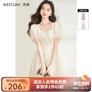 西遇法式連衣裙女2025年夏季新款方領(lǐng)收腰中長(cháng)款茶歇溫柔系公主裙 杏色 S