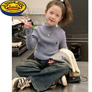 G.DUCKKIDS女童2025中大童新款一體絨加厚兒童毛衣修身洋氣針織打底衫公主風(fēng) 淺灰色 110