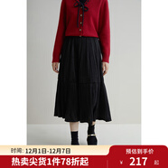 獨束大碼女裝絲絨百褶半身裙女冬裝新款高腰兩段式拼接壓褶A字半裙 月夜黑 2XL