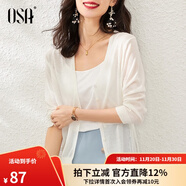 歐莎（OSA）【披肩空調衫】薄款冰絲針織開(kāi)衫外套女七分袖25年新款夏季上衣 白色B M