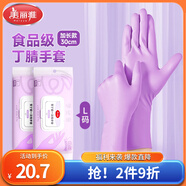 美麗雅一次性丁腈手套家務(wù)洗碗食品級廚房清潔加長(cháng)橡膠耐用烏梅紫