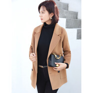 鹿王（KING DEER）西裝領(lǐng)羊毛呢子外套女2025秋冬新款韓版寬松雙面羊絨大衣女 駝色 S