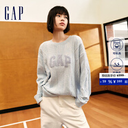 GAP女裝可機洗抗靜電logo絞花毛衣氣質(zhì)針織衫637635 淺藍色 M (165/84A) 亞洲尺碼