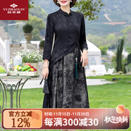 俞兆林（YUZHAOLIN）中高考旗開(kāi)得勝旗袍媽媽夏裝連衣裙2025新款喜婆婆婚宴裝禮服裙子 FX85616456 黑色 2XL （建 議105-120斤）