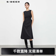 S.DEER圣迪奧女裝圓領(lǐng)不規則毛呢無(wú)袖連衣裙S23381210 德國灰/87 M 165