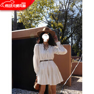 艾萊依女裝白色甜美連衣裙女2025春秋季新款法式系帶小個(gè)子氣質(zhì)娃娃打底 奶霜白【長(cháng)袖款】送腰帶 XS 【75-98斤】