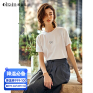 Olrain歐芮兒法式白色短袖T恤女夏季新款簡(jiǎn)約正肩顯瘦上衣 白色（馬） M