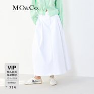 MO&Co.中高腰長(cháng)款壓褶寬松A字半身裙傘裙(附腰帶)設計感裙子摩安珂 本白色 M 165