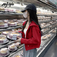 MJ STYLE插肩袖紅色過(guò)年衣服女2026新款春秋寬松短款小個(gè)子連帽外套開(kāi)衫