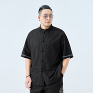 路林狼 L[選購幸運袋]半墨大號男士短袖t恤2025夏季短袖襯衫Polo衫破碼大 MDCX253201黑色 5XL _(225斤-250斤)