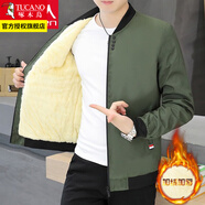 啄木鳥(niǎo)外套男秋冬季潮流寬松休閑男士夾克加絨加厚棒球棉服秋冬男裝衣服 四?？圮娋G色 2XL 建議125-145斤