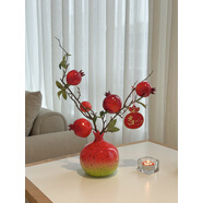 卜鄰花瓶擺件客廳輕奢高級感餐桌花帶瓶創(chuàng  )意精致北歐風(fēng)花瓶石榴陶瓷新 石榴花瓶+1支3頭石榴+1支2頭石榴