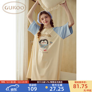 果殼（Gukoo）睡裙女春夏新款小企鵝系列睡衣女睡裙寬松睡裙圓領(lǐng)大卡通家居服B 奶油黃睡裙 XS