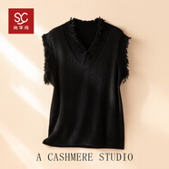 尚羊純告別單調~100純山羊絨背心小眾設計感內搭馬甲女無(wú)袖上衣 黑色 M