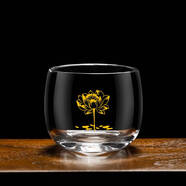 詠幻水晶玻璃杯加厚家用喝水杯子耐高溫茶杯個(gè)人專(zhuān)用主人杯品茗杯定制 玻璃圓融杯-天山雪蓮/金色