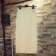 秋冬季韓國高腰顯瘦開(kāi)叉中長(cháng)款針織半身裙女美拉德包臀A字長(cháng)裙子 淺杏色 均碼 均碼