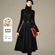晚白【斷碼清倉】純色淑女氣質(zhì)毛呢背心裙保暖百搭羊毛無(wú)袖連衣裙 黑色 2XL