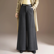 賽曼蝶防風(fēng)羊毛呢闊腿褲女士加厚闊腳褲秋冬季2025新款高個(gè)子中年媽媽褲 灰色 M 建議90-100斤