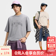 KAMA卡瑪字母印花雙色面料短袖T恤2025新款夏季男款刮爛寬松純棉 灰色 XL