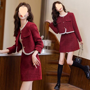 薩肯貓（SAKENMAO）法式高端小香風(fēng)外套女秋冬2025感套裝高腰短裙半身裙 紅色套裝【加棉加厚】 S 90-100斤