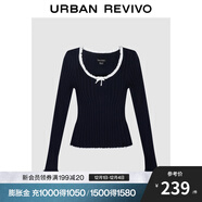 UR2025秋季新款女裝撞色木耳邊蝴蝶結長(cháng)袖針織衫UWM950134 藏青 XL