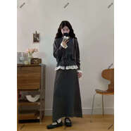 大碼女裝2025秋冬搭配一整套高級感灰色蕾絲邊針織毛衣兩件套裝裙 灰色優(yōu)質(zhì)版高端/顯瘦遮肉/學(xué)院風(fēng)/超好看/辣妹/上班通 M M80-100斤