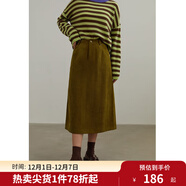 獨束【長(cháng)短款】大碼女裝燈芯絨復古高腰半身裙女秋冬 橄欖綠 M
