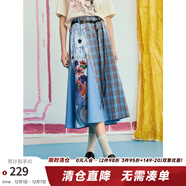 兩三事兩三事 次元漫游 2025夏季新款波西米亞格子印花裙a字半身裙 藍色 S