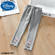 迪士尼寶寶女童打底褲外穿春秋寶寶棉兒童薄款長(cháng)褲小女孩繡花加絨褲子洋氣褲 淺灰色 100 建議90-100cm3-4歲cm
