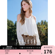 三彩獨醒2025秋款編織感圓領(lǐng)露肩長(cháng)袖印花白襯衣寬松套頭F 珍珠白 XL 170/92A