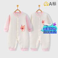 班杰威爾嬰兒衣服秋冬季夾棉連體衣寶寶保暖哈衣爬服 保暖粉色2件裝 66碼