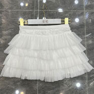 早秋新款韓版洋氣層層短裙女網(wǎng)紗蓬蓬裙防走光A字半身裙 白色 S S