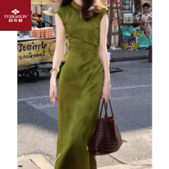 俞兆林新中式國風(fēng)長(cháng)連衣裙女2024夏季收腰顯瘦復古風(fēng)提花立領(lǐng)開(kāi)叉旗袍連 松苔綠 S [90-100斤]