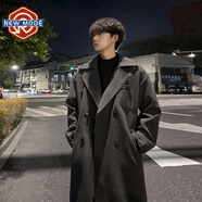 NEW OR MODE韓系英倫中長(cháng)款毛呢大衣男秋冬季新款痞帥風(fēng)衣外套潮牌高級感上衣 深灰色 3XL