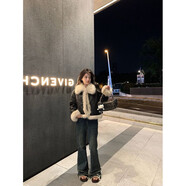 俞兆林（YUZHAOLIN）韓版顯瘦外套女2026秋冬新款法式復古皮毛一體棕色麂皮絨短外套女 黑色【普通款】 M 95-110斤