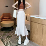 半身裙春夏2025顯瘦新款高腰包臀裙中長(cháng)款洋氣百搭氣質(zhì)魚(yú)尾裙子 白色 S  建議80-90斤