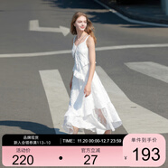 三彩2025秋季新款白月光蛋糕裙無(wú)袖連衣裙蕾絲拼接浪漫長(cháng)裙女