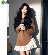 維菲樂(lè )（WEIFEILE）大碼女裝秋冬毛衣休閑套裝胖mm新年戰袍小香風(fēng)半身裙花苞裙兩件套 短裙 -單裙子 XL  建議121-140斤