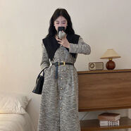2025秋冬韓版小香風(fēng)娃娃領(lǐng)收腰顯瘦連衣裙 灰色 S