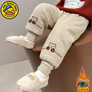 G.DUCKKIDS小黃鴨女童褲子秋冬款女寶寶加絨保暖兒童長(cháng)褲冬季加厚燈芯絨衛褲 杏色小熊棉褲-加厚 110 建議100-110cm3-4歲