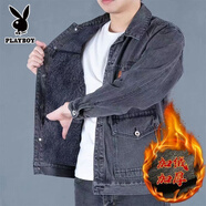 花花公子牛仔外套男加絨加厚防寒保暖耐磨冬款羊羔毛高檔潮流男裝翻領(lǐng)夾克 J15灰色冬季款 加絨 XL 【131-145斤】