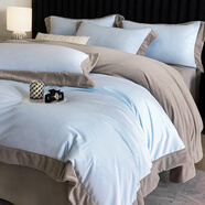 南極人（Nanjiren）高端A類(lèi)牛奶絨床上用品四件套雙面加絨冬季嬰兒絨被套四件套床笠 A類(lèi)嬰兒絨-拼角雙拼- 香草藍 1.8m床四件套/ 床笠款 -被套200*230cm