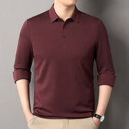 杰梵歐長(cháng)袖T恤男士翻領(lǐng)商務(wù)休閑襯衫袖體恤秋冬季含羊毛內搭爸爸裝上衣 棗紅色 S 165S適合105-120斤