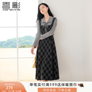 香影復古格子假兩件連衣裙女2025秋季新款收腰拼接學(xué)院風(fēng)中長(cháng)裙子 深灰 L 165/88A/110-125斤