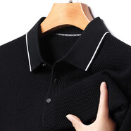 虎都（FORDOO）夏季新款純色刺繡合體型長(cháng)袖男式翻領(lǐng)商務(wù)寬松休閑透氣薄polo衫男 黑色 S 165/80A