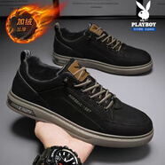 花花公子（PLAYBOY）男鞋子男2025冬季休閑鞋男士潮流板鞋男加絨商務(wù)小白鞋經(jīng)典黑色42