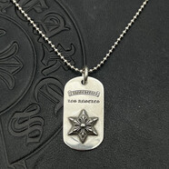 克羅心朋克嘻哈泰銀復古吊牌六芒星項鏈銘牌軍牌吊牌藤蔓圖騰毛衣鏈 CX067+圓珠鏈 50CM